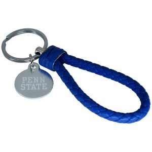 navy leather braided keychain with Penn State tag